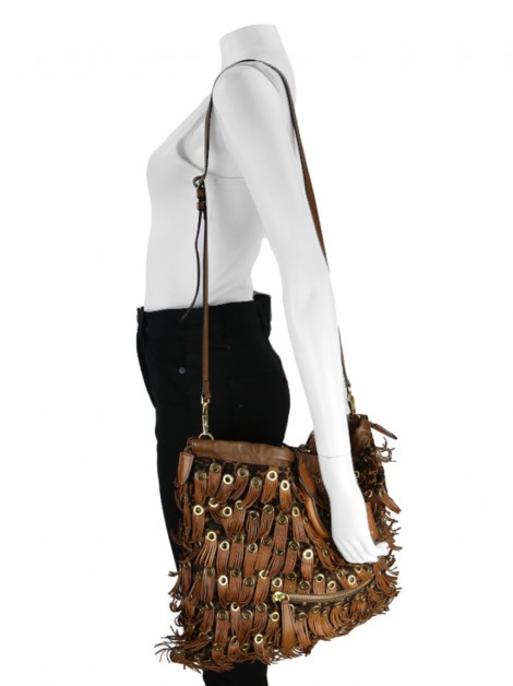Bolsa Burberry Eyelet Big Crush Tote Fringe Caramelo