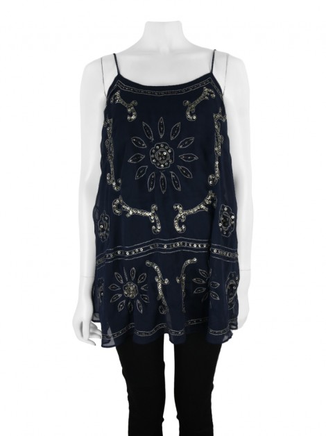 Blusa American Eagle Bordado Azul Marinho