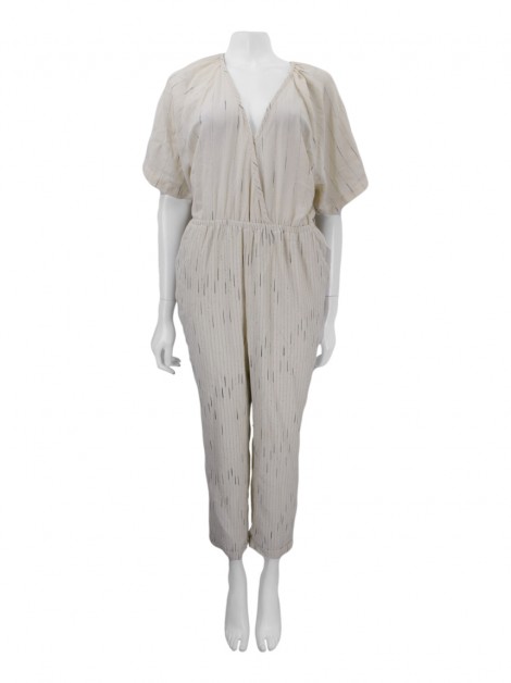 Macacão Anthropologie Feather Bone Listrado Creme