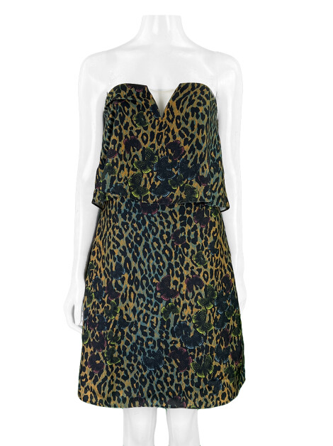 Vestido Eva Strapless Animal Print Borboletas
