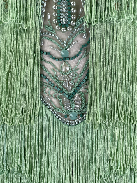 Vestido de Festa Anne Fernandes Curto Franjas Verde