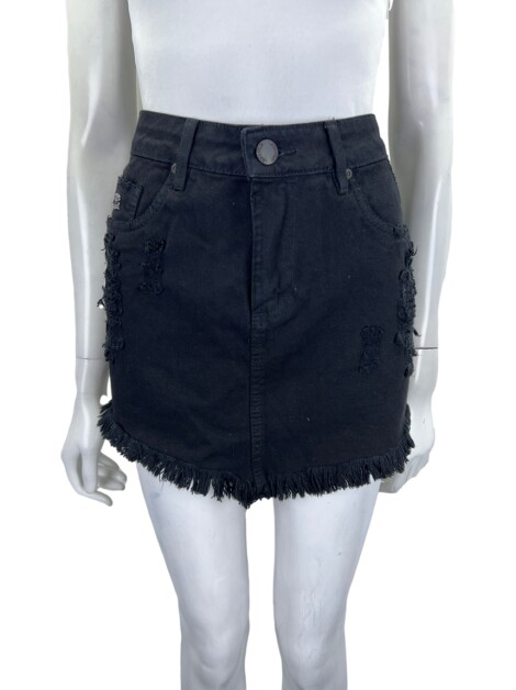 Saia CAOS Jeans Bordado Preto
