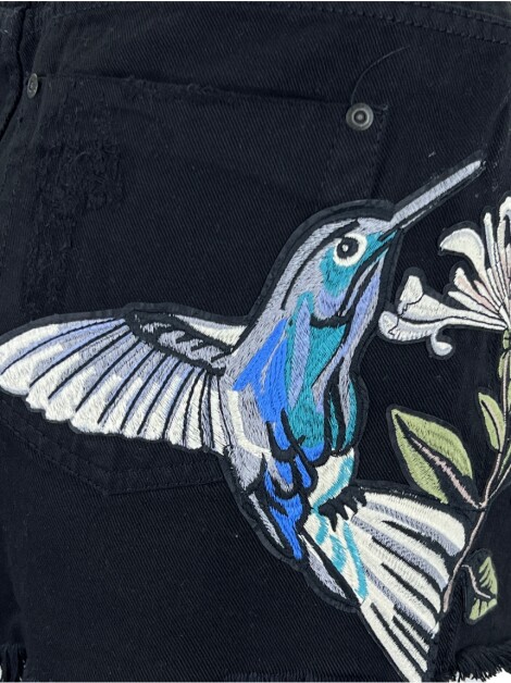 Saia CAOS Jeans Bordado Preto