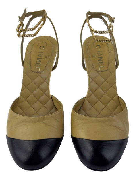 Sapato de Salto Chanel Slingback Pérola Bicolor Vintage