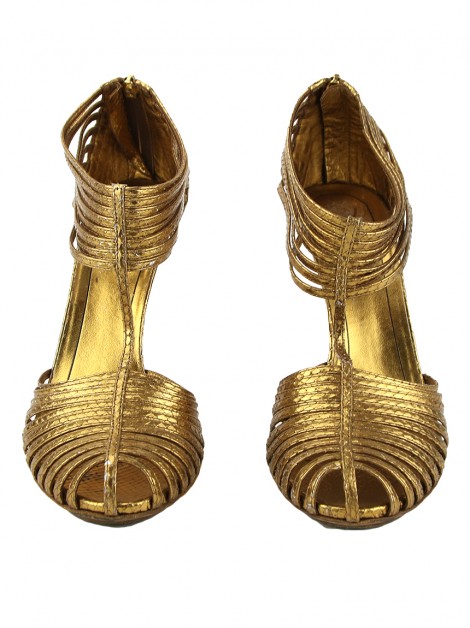 Sapato Gucci Inga T-Strap Python Dourado