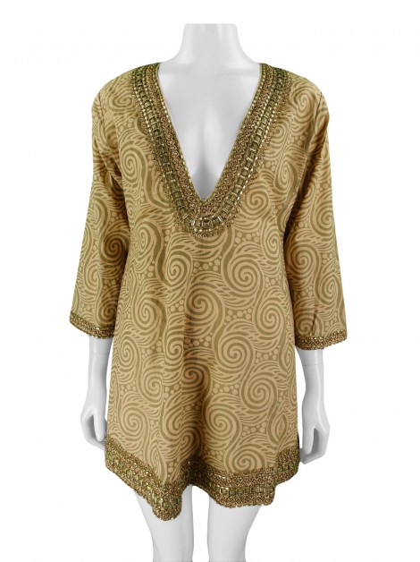 Vestido Taj by Sabrina Crippa Estampado Dourado