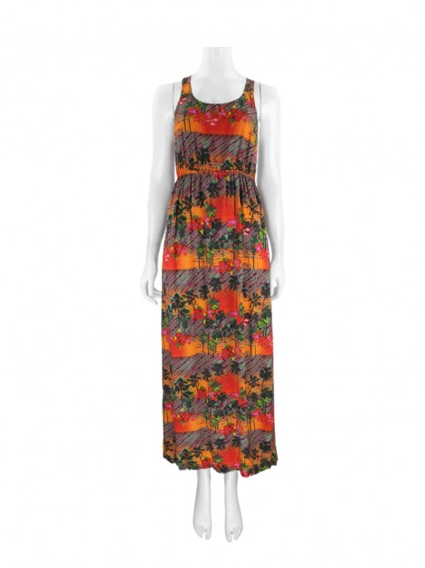 Vestido Salinas Estampa Tropical Longo Laranja