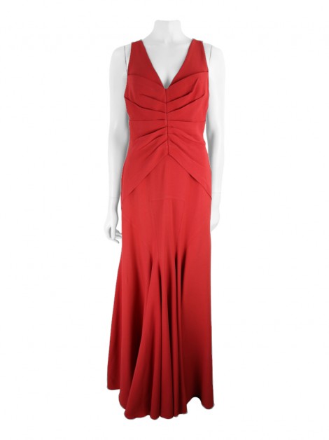 Vestido de Festa André Lima Pregas Longo Vermelho