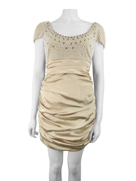 Vestido Badgley Mischka Pérolas Acetinado