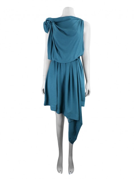 Vestido Vionnet Assimétrico Azul