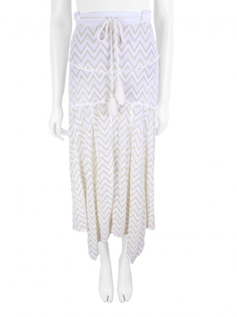 Saia Garnús Midi Knit Chevron Dourado