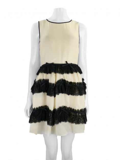 Vestido Red Valentino Seda e Renda Bicolor