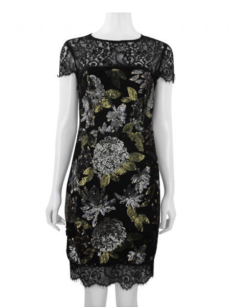 Vestido Nicole Miller Bordado Preto
