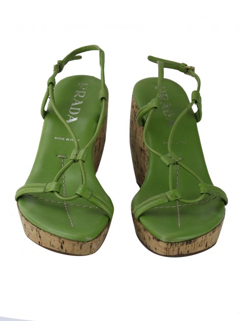 Sapato Prada Anabela Couro Verde