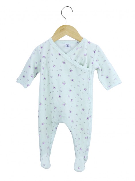Macacão Petit Bateau Veludo Floral Verde Claro Bebê