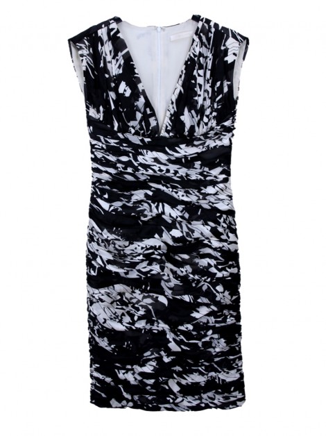 Vestido Naeem Khan Seda Estampado Bicolor