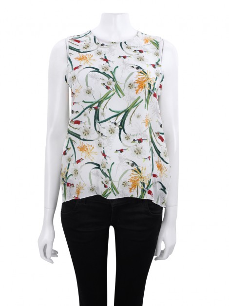 Blusa Sardina Regata Seda Estampa Flores e Peixes