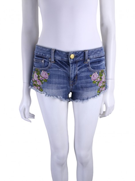 Short American Eagle Jeans Bordado Azul
