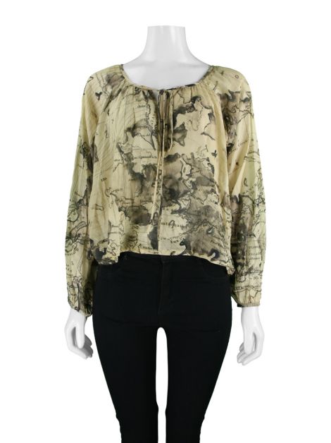 Blusa Andrea Marques Estampa Mapa Natural Bege