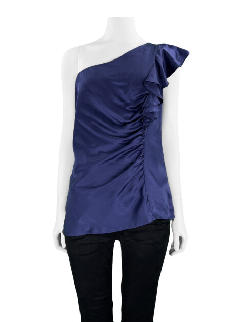 Blusa Carina Duek Seda Babados Azul