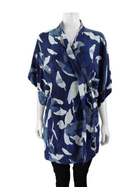 Blusa Magrella Kimono Seda Flores Azul