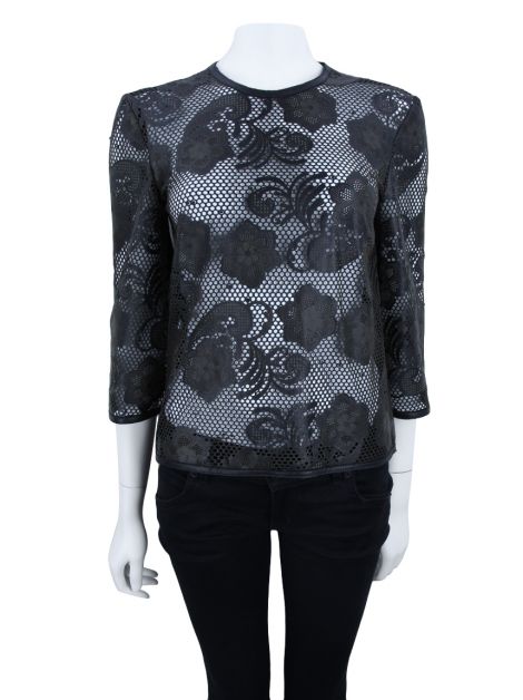 Blusa Patricia Vieira Floral Vazados Marrom