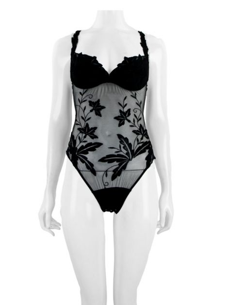 Body La Perla Renda Floral Preta