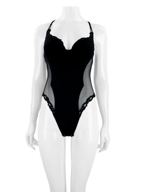 Body La Perla Renda Preto