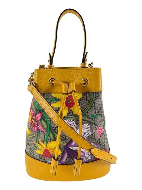 GUCCI花柄ボディバッグ イエローと、GUCCIベルト bolsa-bucket-gucci-ophidia-