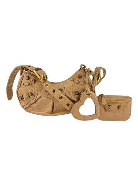 Bolsa Tiracolo Balenciaga Le Cagole XS Embossed Crocodile Bege