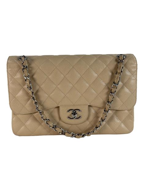 Bolsa Tiracolo Chanel Double Flap Caviar Bege - HZL220 Original
