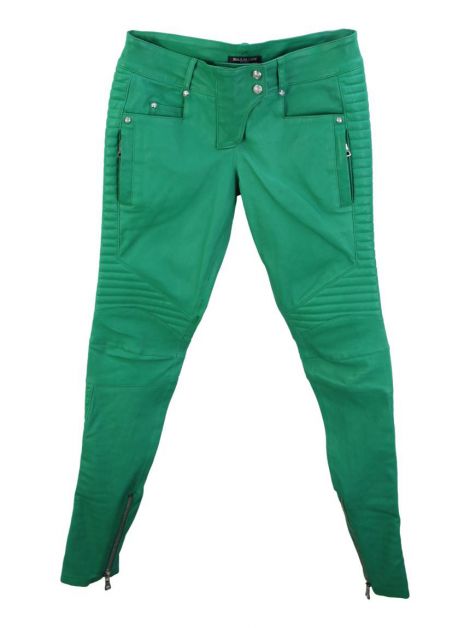 Calça Balmain Couro Texturizado Verde