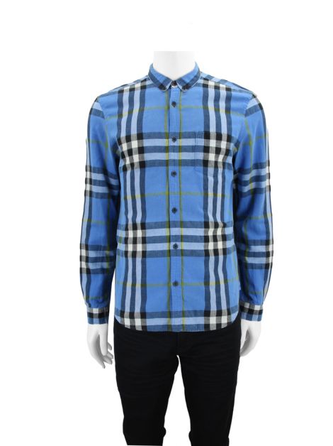 Burberry Brit メンズシャツ 水色 S Camisa Burberry Brit Linho Xadrez Azul Celeste Masculina - RTW25