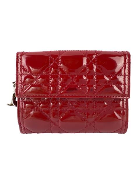 Carteira Christian Dior Lady Dior Flap Card Holder Verniz Vermelho