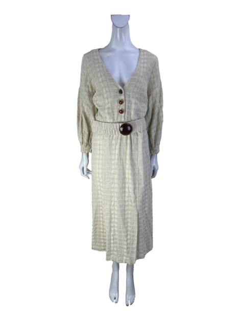 Vestido Linnen Bordado Bege