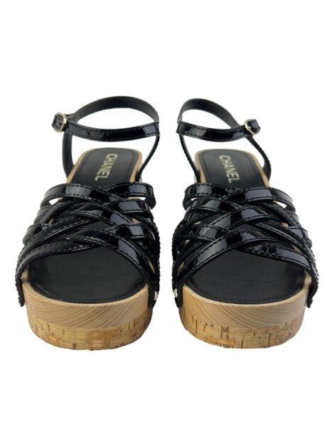 Plataforma Chanel Cork Wood Verniz Preto