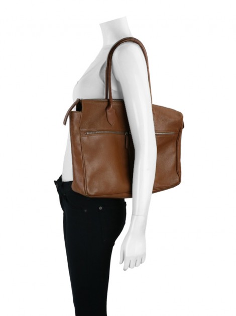 Bolsa Longchamp Le Foulonne Couro Caramelo
