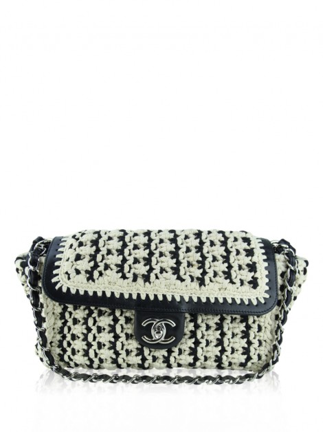 Bolsa Chanel Crochet Accordion Flap Bicolor