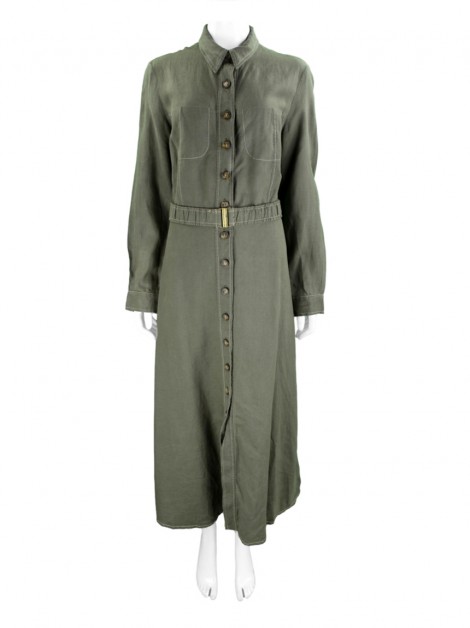 Vestido SouQ Longo Linho Verde Militar
