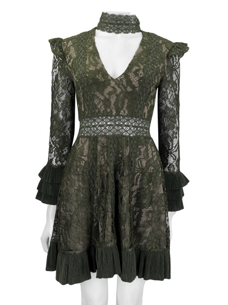 Vestido de Festa Patricia Bonaldi Renda Verde Musgo