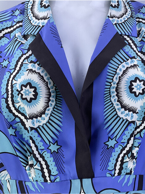Vestido Nicole Miller Seda Azul Estampado