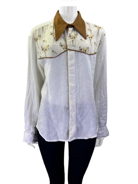 Camisa Handred Linho Off-White Floral