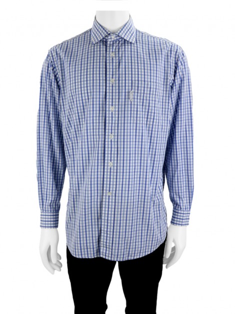 Camisa Façonnable Quadriculada Azul Masculina