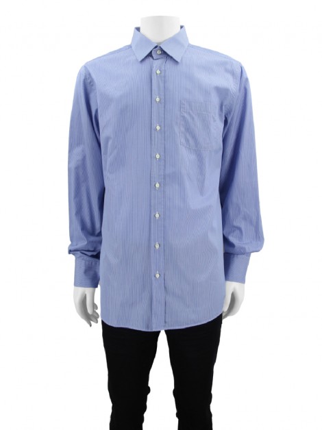 Camisa Artigiano A Misura Tecido Listrado Azul Masculino