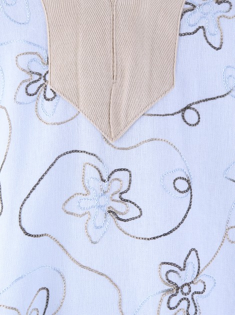 Vestido Resort Couture Linho Bordada Azul