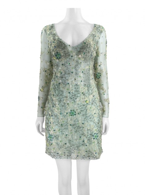Vestido de Festa Patricia Bonaldi Bordado Verde Claro