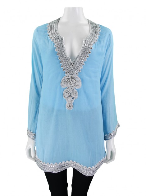 Blusa Taj by Sabrina Crippa Túnica Azul Claro