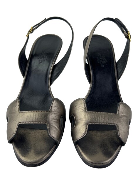 Sapato de Salto Hermès Slingback Marrom Cintilante