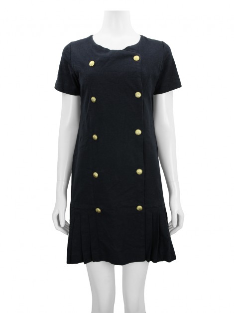 Vestido Mixed Pregas Tecido Azul