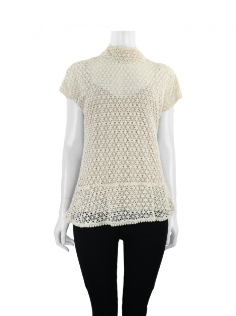 Blusa Resort Couture Tecido Texturizado Bege